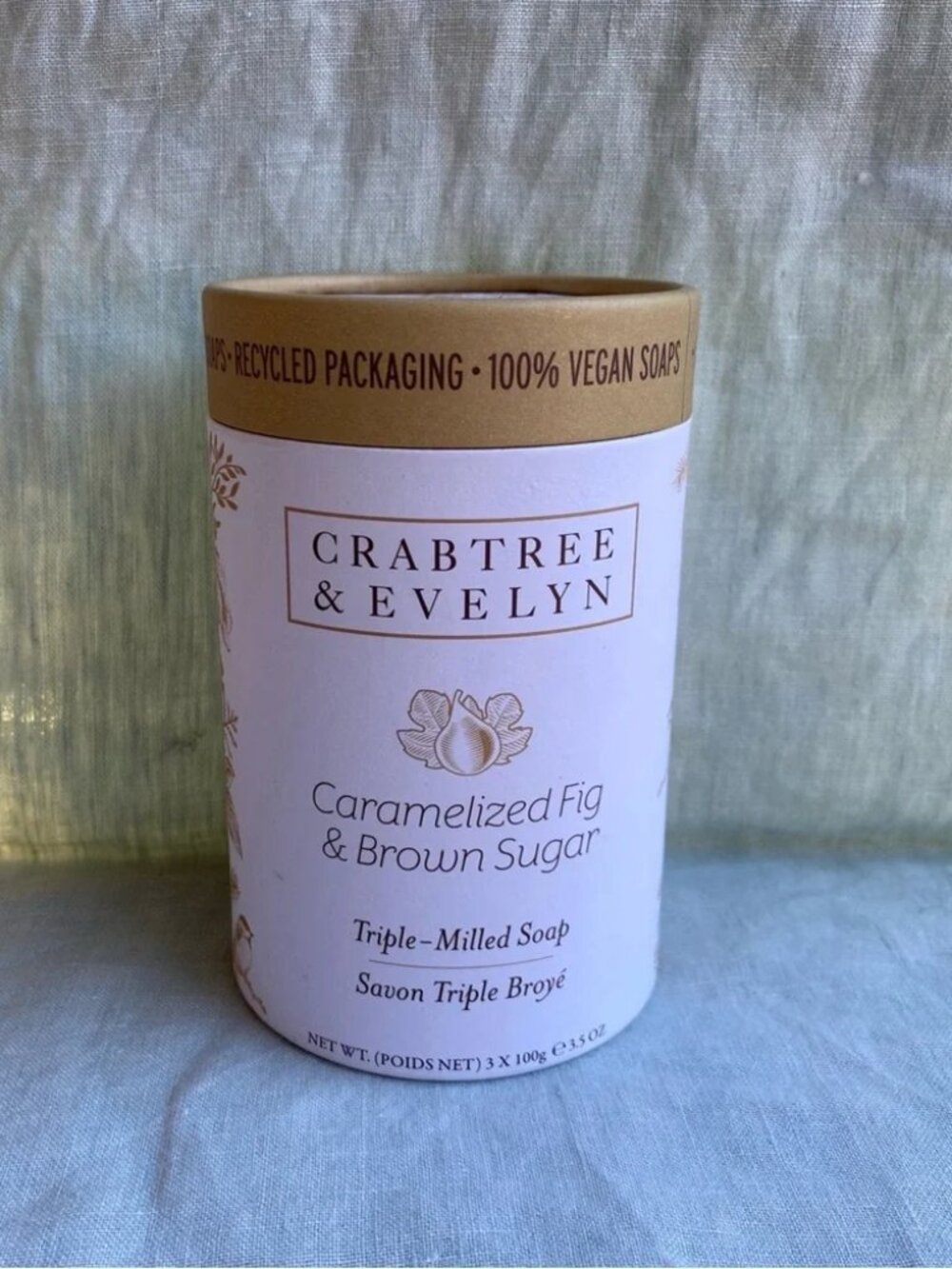 NWT Crabtree & Evelyn set of 3 Carmelized Fig & Brown Sugar soaps 100g each